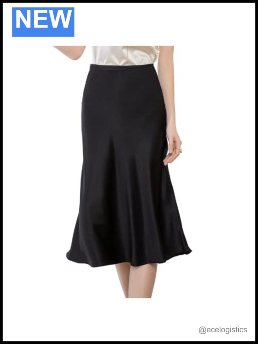 100% Mulberry Silk A-Line Skirt Below Knee Zip Closure
